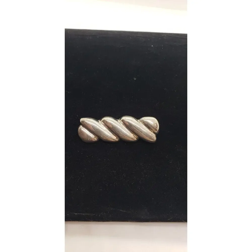 Vtg Brooch Sterling Silver 925 MCM 60s brutalist Mod Twist Bar Tie collar Pin